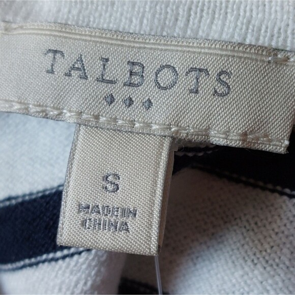 Talbots Cotton Blend V-Neck Black White Stripe 3/4 Sleeves Knit Top Size S NWT - Picture 9 of 10